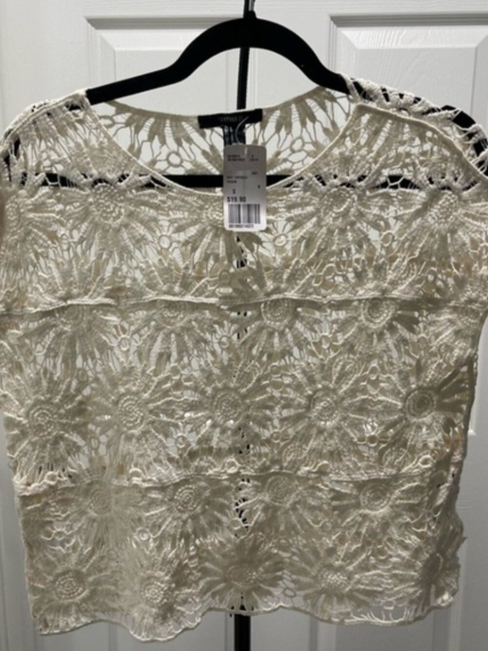 Cream Floral Crochet Lace Knit Top by Forever 21